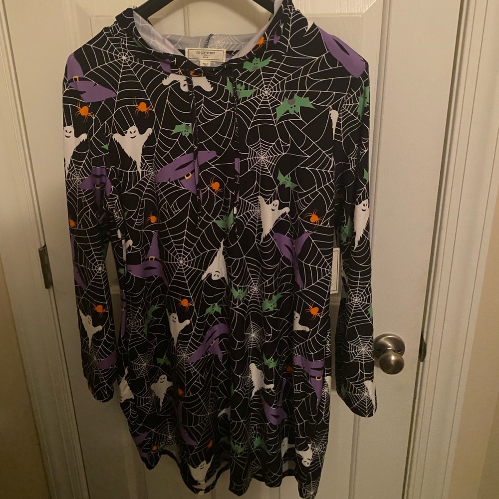 Juniors No Comment Halloween Witch hats, ghosts, spider webs Hoodie Dress 2X NWT